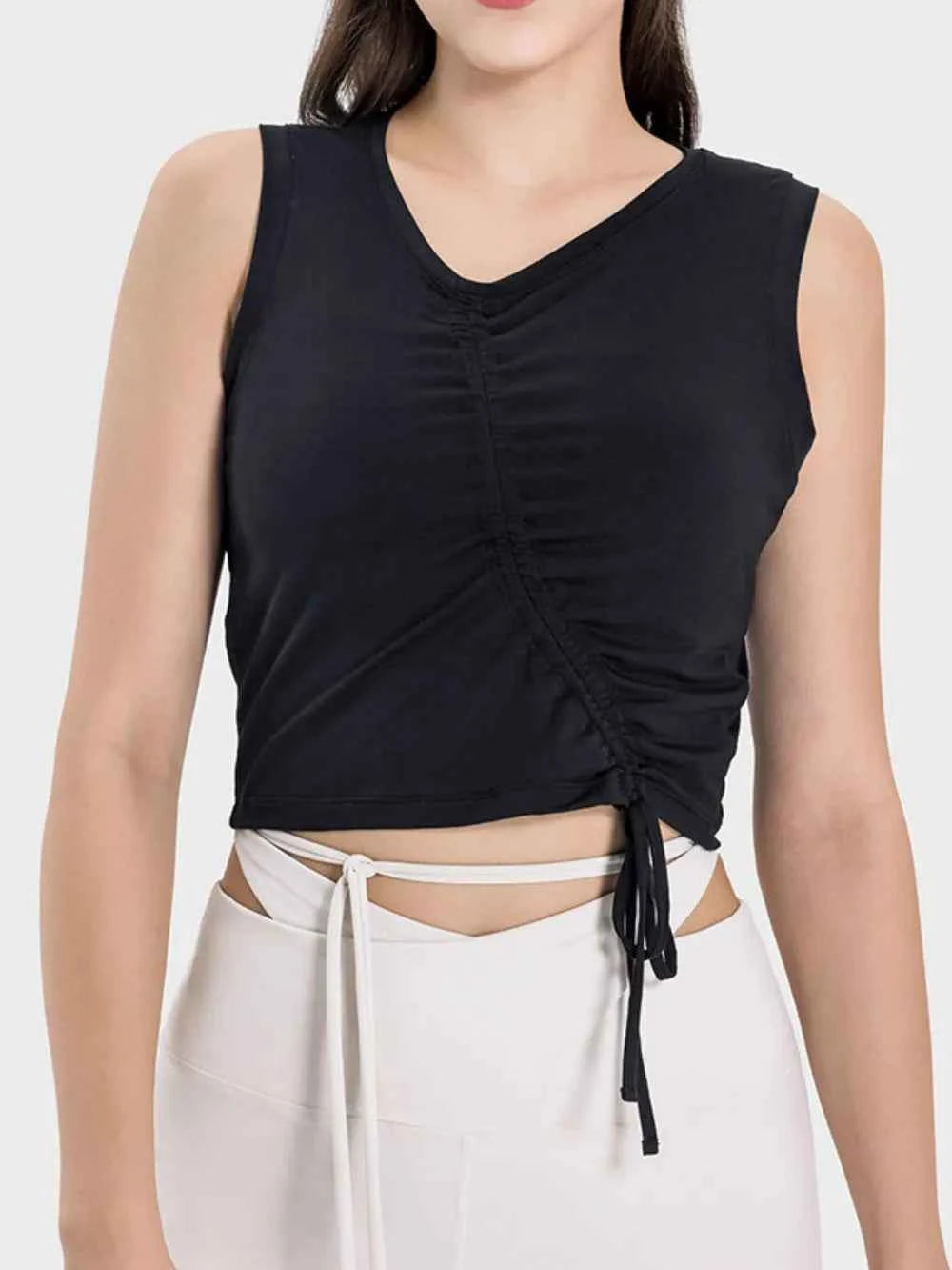 Drawstring Ruched Wide Strap Active Tank - Comfortable & Stylish — view 11