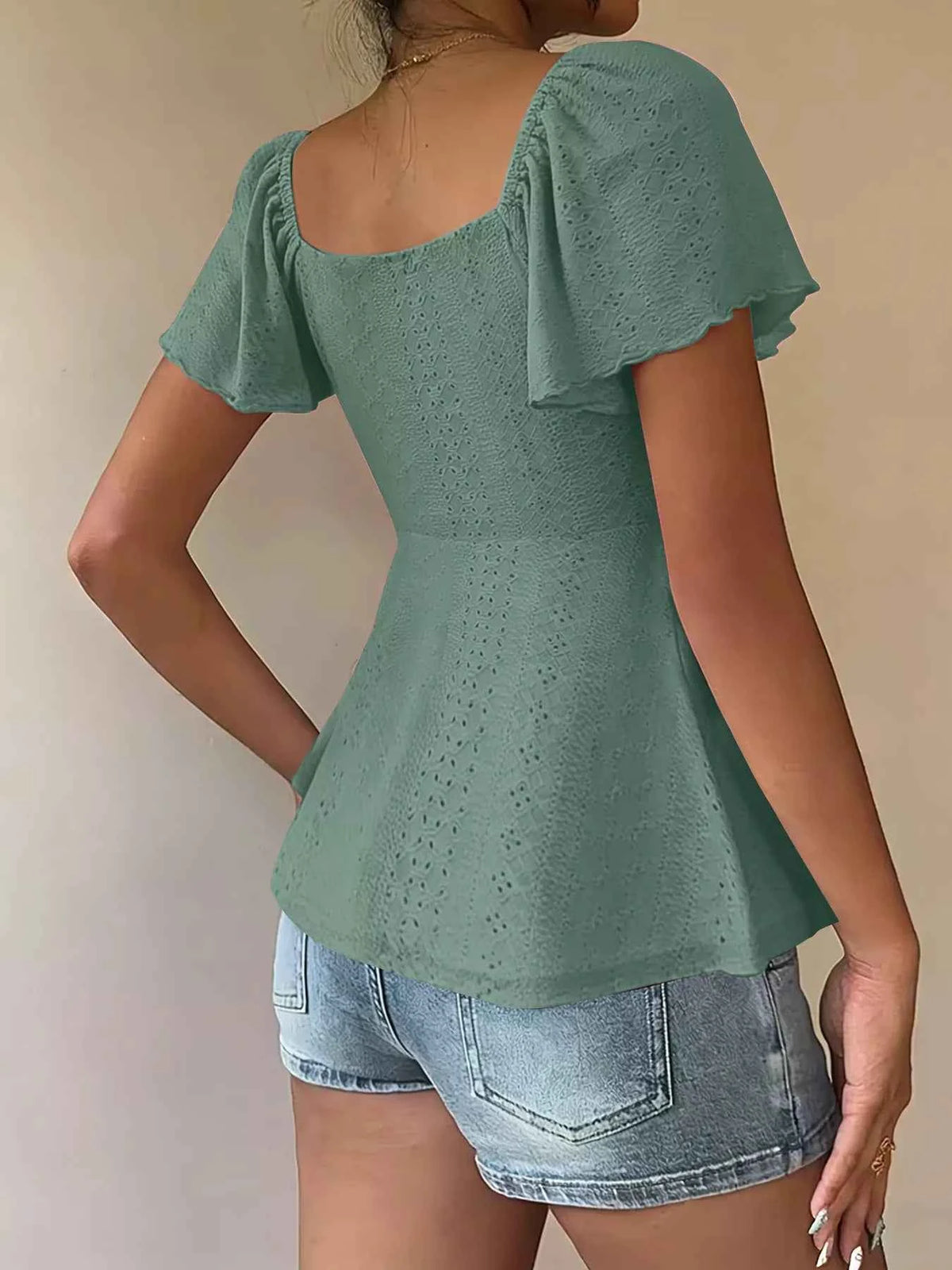 Sweetheart Neck Flutter Sleeve Top - Effortless Elegance Awaits — view 14