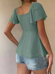 Sweetheart Neck Flutter Sleeve Top - Effortless Elegance Awaits — view 14