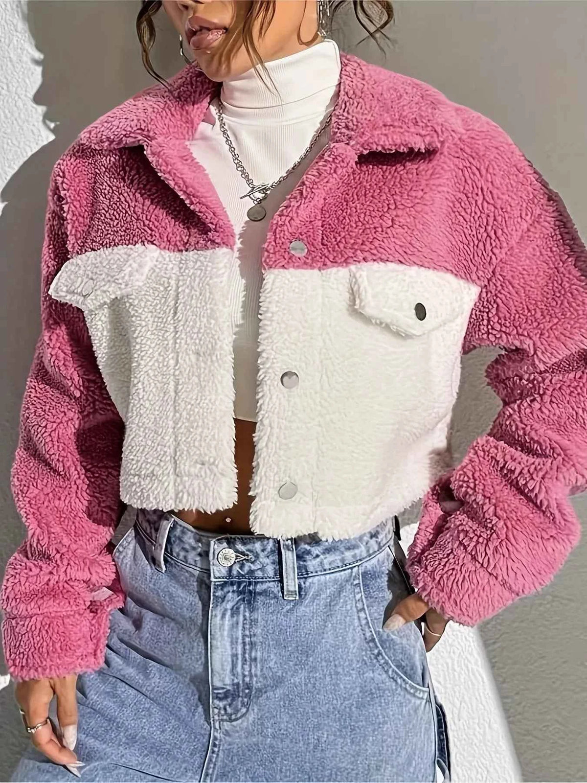 Two-Tone Plush Cropped Jacket — view 3