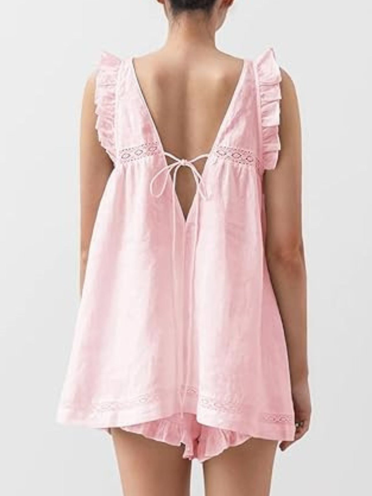 Ruffle Trim V-Neck Top and Shorts Set — view 11