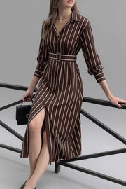 Striped Long Sleeve Belted Shirt Dress — view 1