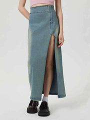 Slit Denim Skirt with Zip — view 3