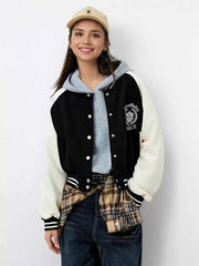 Contrast Sleeve Snap Down Jacket - Style Meets Comfort — view 2