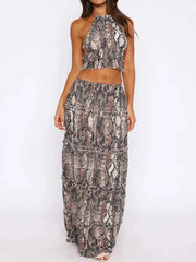 Halter Crop Backless Top and Maxi Skirt Set — view 1