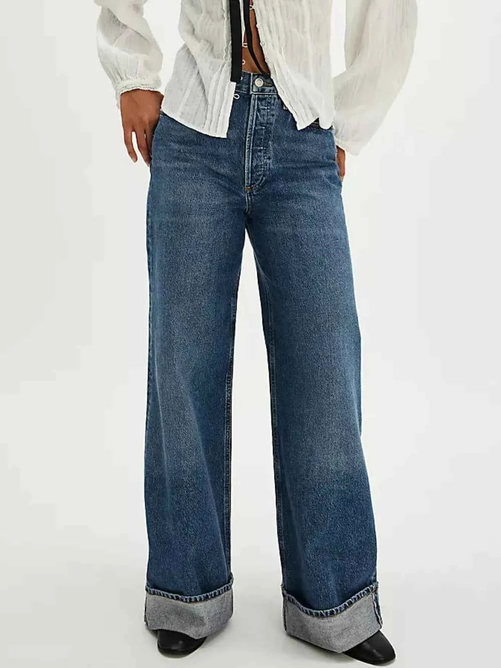 Cuffed Jeans with Pockets for Effortless Style