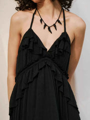 Chic Ruffled Halter Neck Maxi Dress for Effortless Style — view 12