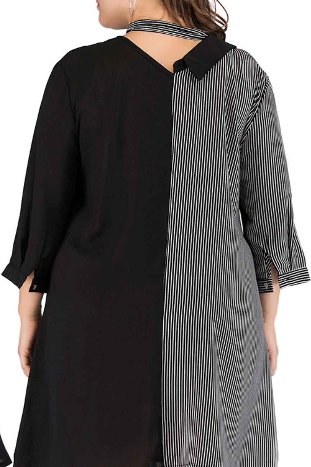 Striped Color Block Tie-Neck Dress — view 2