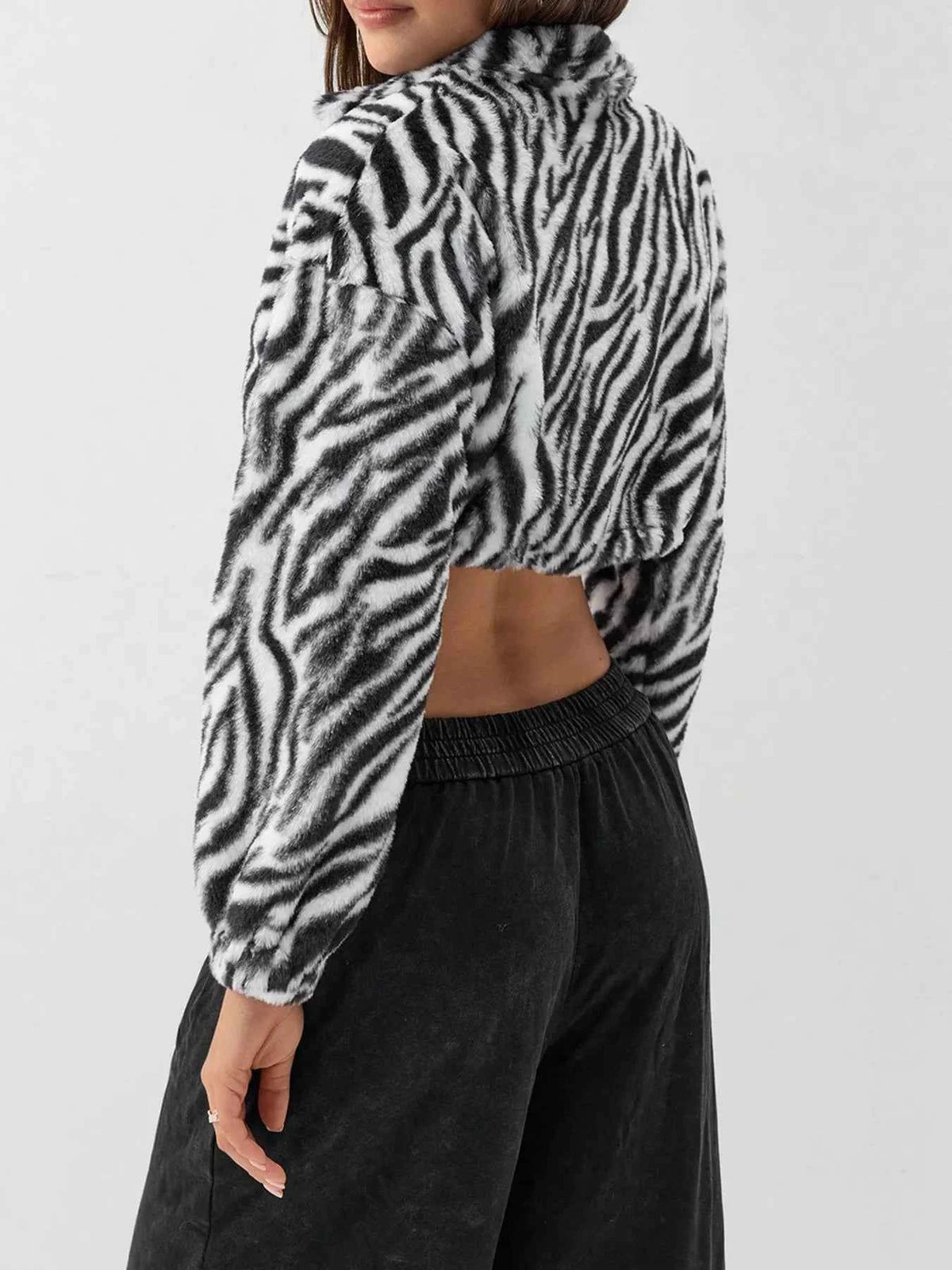 Zebra Print Plush Cropped Jacket for Effortless Style — view 4