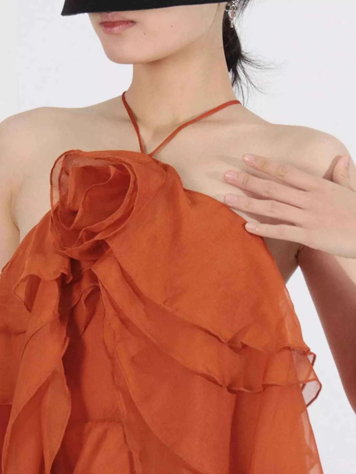 Ruffled Chiffon Halter Neck Maxi Dress — view 3