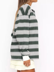 Striped Button Detail Long Sleeve Polo — view 8