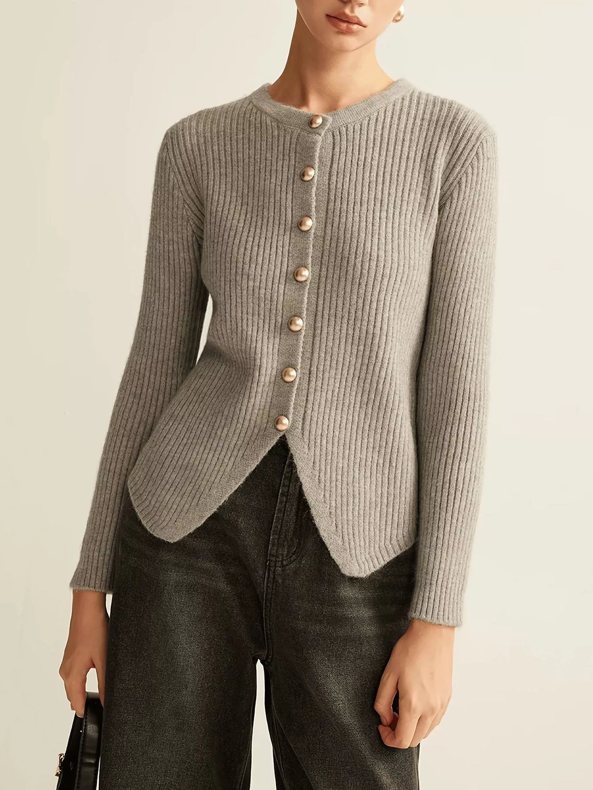 Ribbed Knit Button-Down Cardigan — view 7
