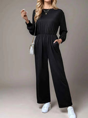 Tied Round Neck Wide Leg Jumpsuit — view 1