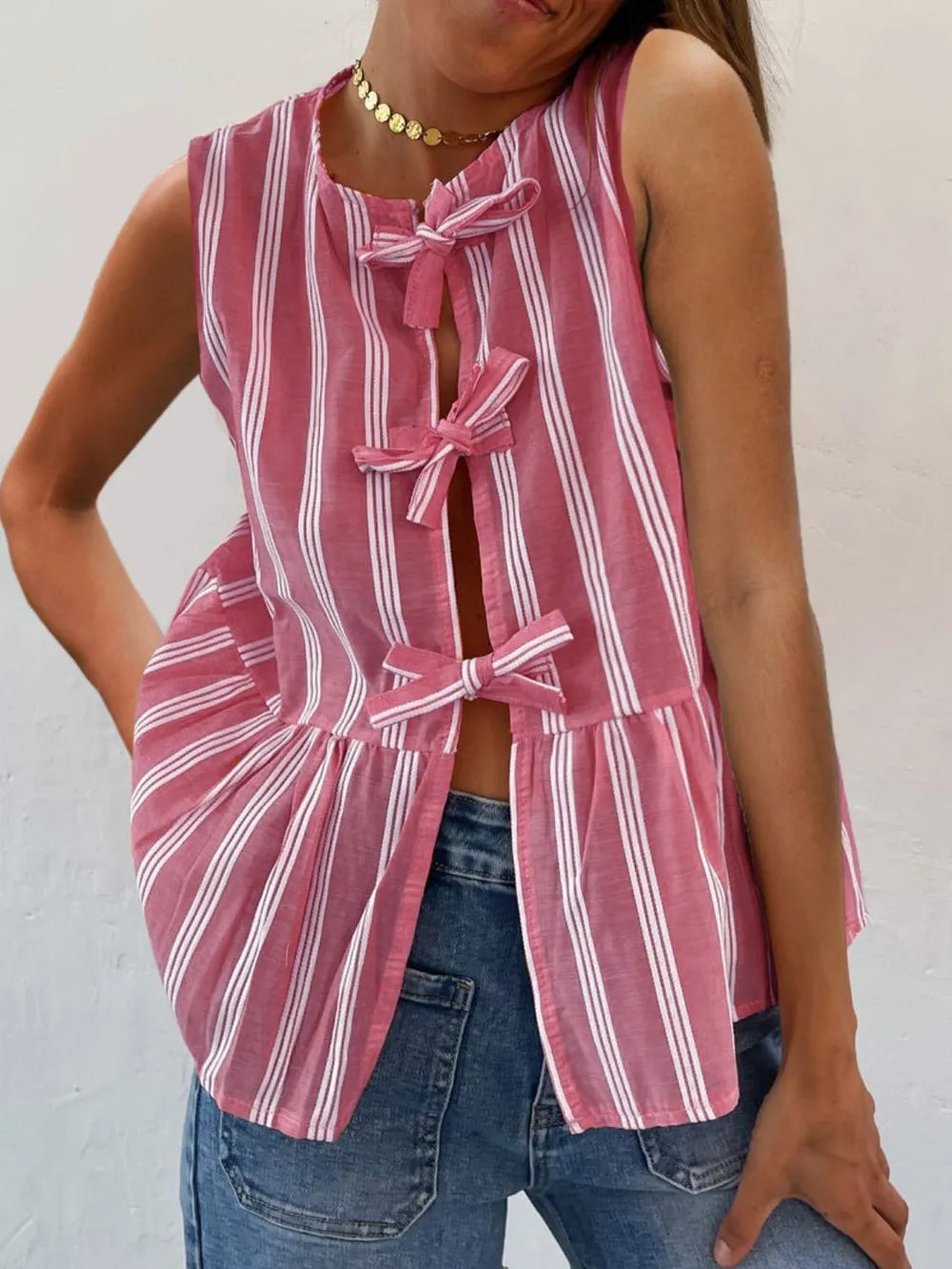 Tied Striped Round Neck Tank — view 13