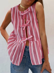 Tied Striped Round Neck Tank — view 13