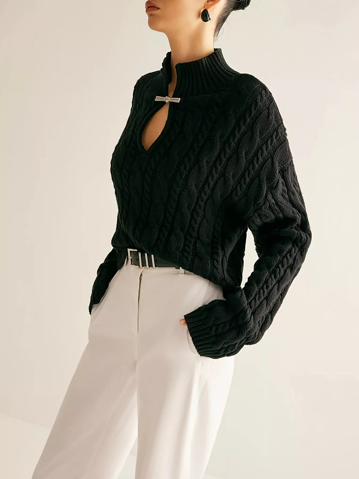 Keyhole Cable-Knit Sweater — view 6