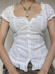 Frill Button Up Short Sleeve Shirt — view 2