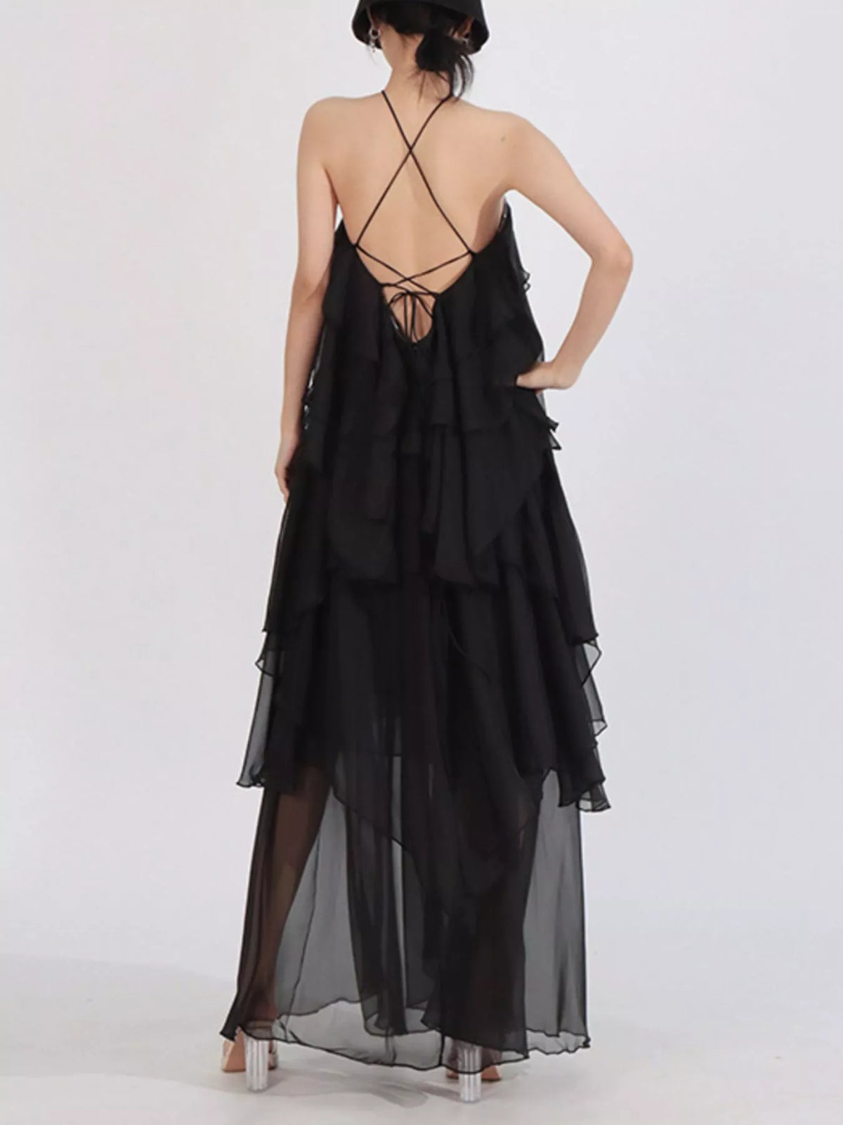 Ruffled Chiffon Halter Neck Maxi Dress — view 12