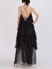 Ruffled Chiffon Halter Neck Maxi Dress — view 12