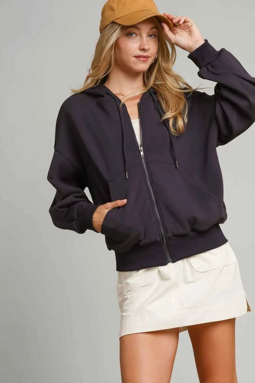 Zip-Up Fleece Hooded Jacket - Cozy and Stylish Comfort