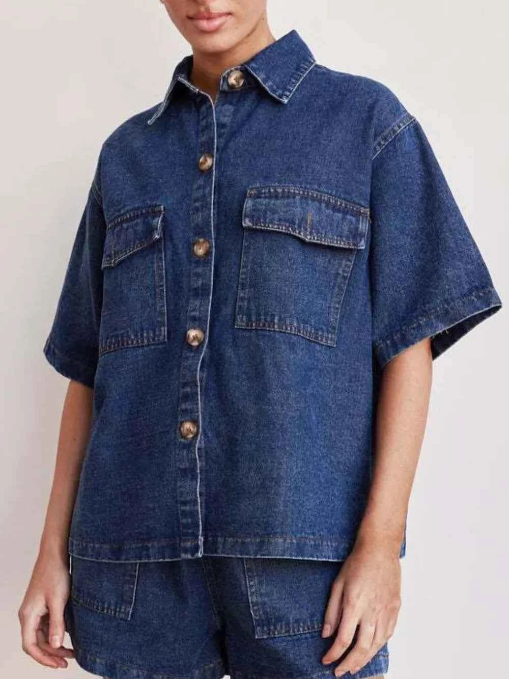 Button Up Half Sleeve Denim Shirt — view 2