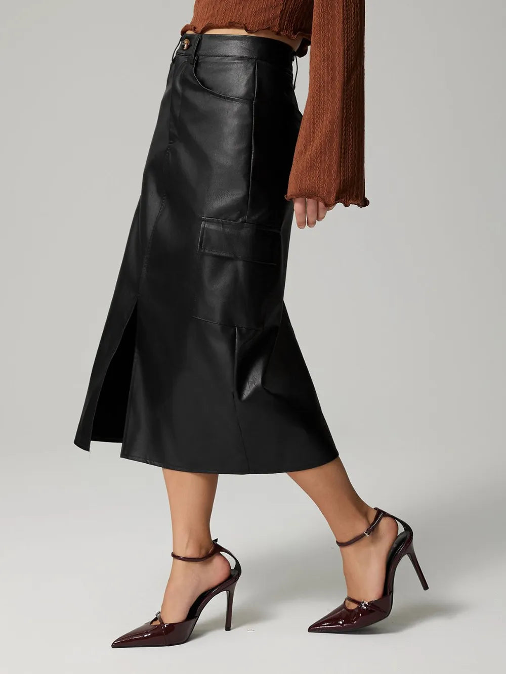 Slit Midi Skirt with Pockets — view 7