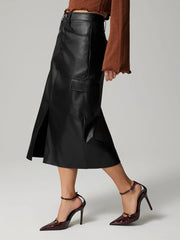 Slit Midi Skirt with Pockets — view 7