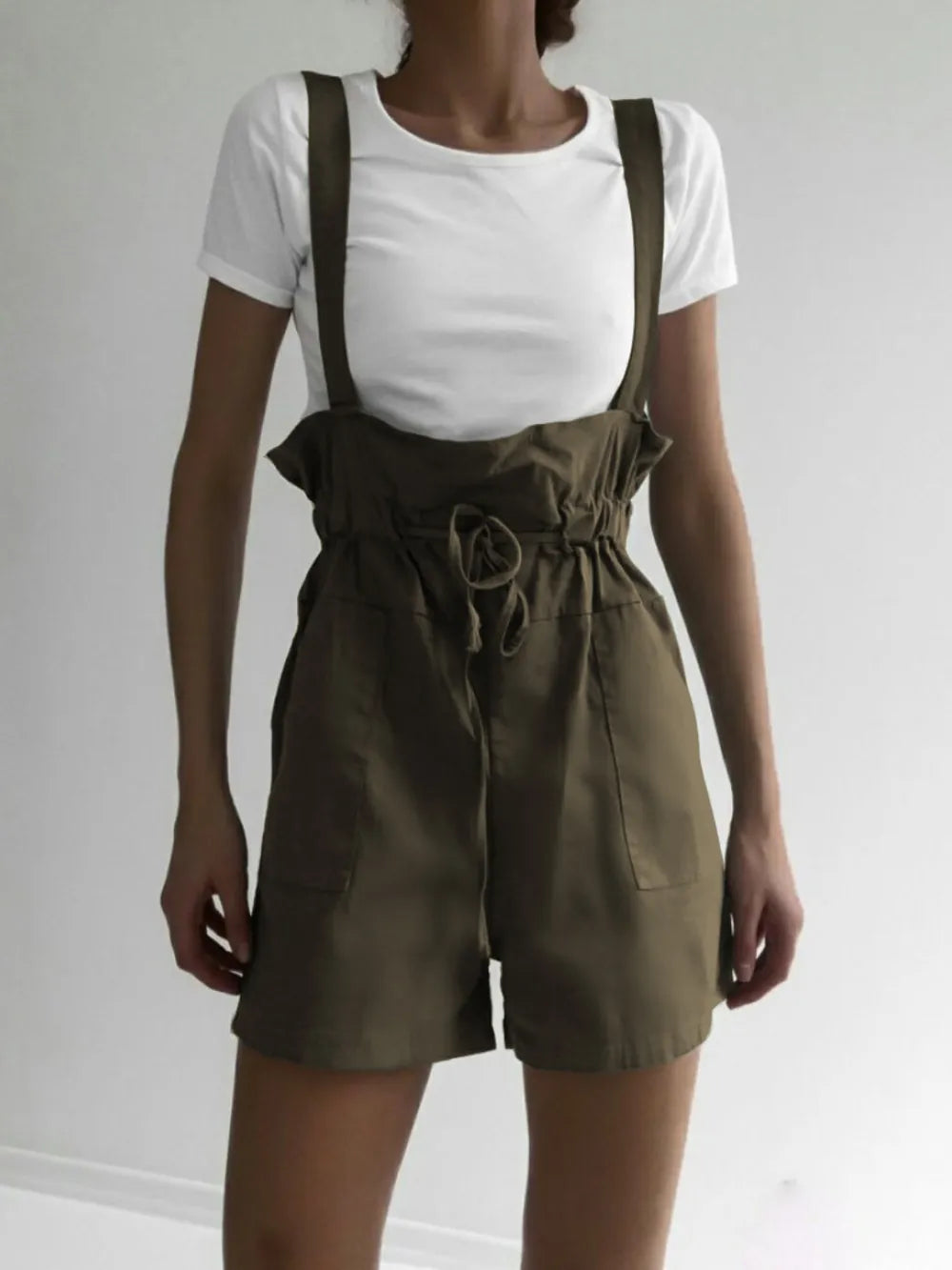 Drawstring Wide Strap Overalls with Pockets — view 11