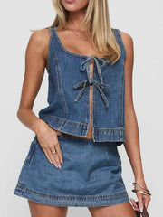 Tie-Front Tank and Skirt Denim Set — view 1