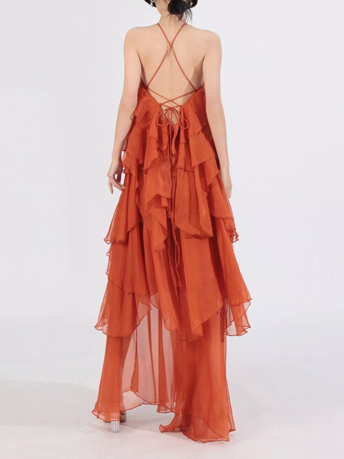 Ruffled Chiffon Halter Neck Maxi Dress — view 8