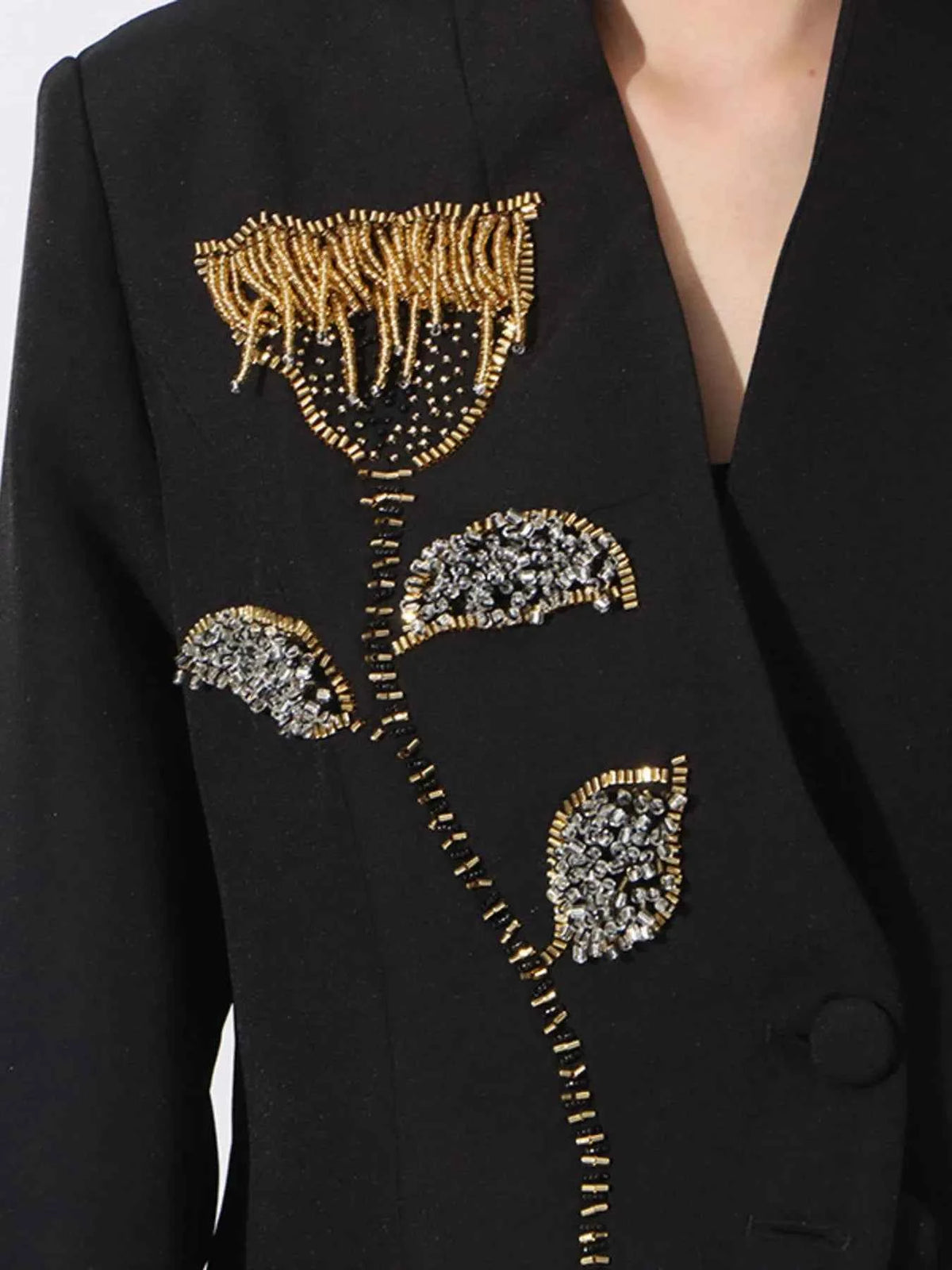 Flower Button Front Long Sleeve Blazer — view 2