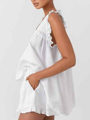 Ruffle Trim V-Neck Top and Shorts Set — view 5