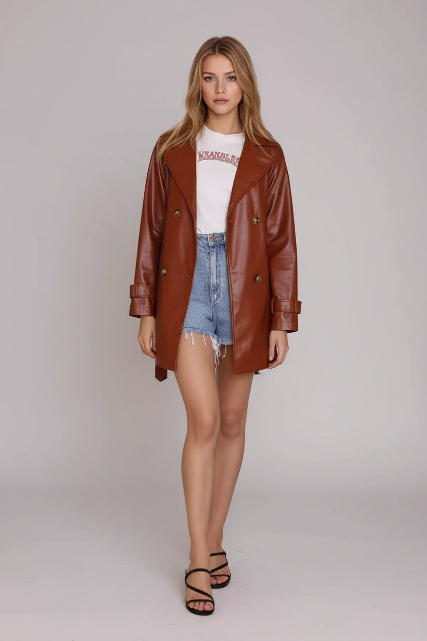 Leather Double-Breasted Jacket — view 1