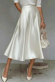 Elegant Satin A-Line Midi Skirt for Effortless Style — view 3