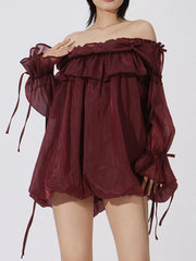 Ruffled Off-Shoulder Flounce Sleeve Dress — view 7