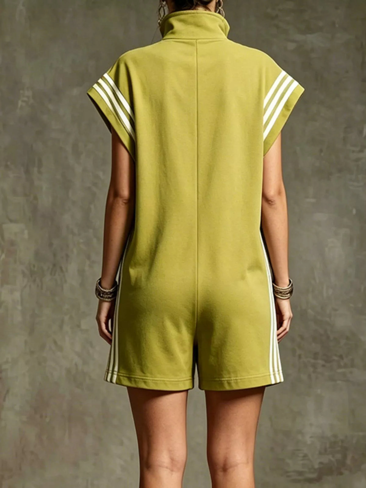 Striped Zip Front Short Sleeve Romper — view 15