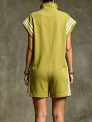 Striped Zip Front Short Sleeve Romper — view 15
