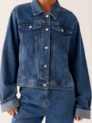 Button Down Cropped Oversized Denim Jacket — view 3