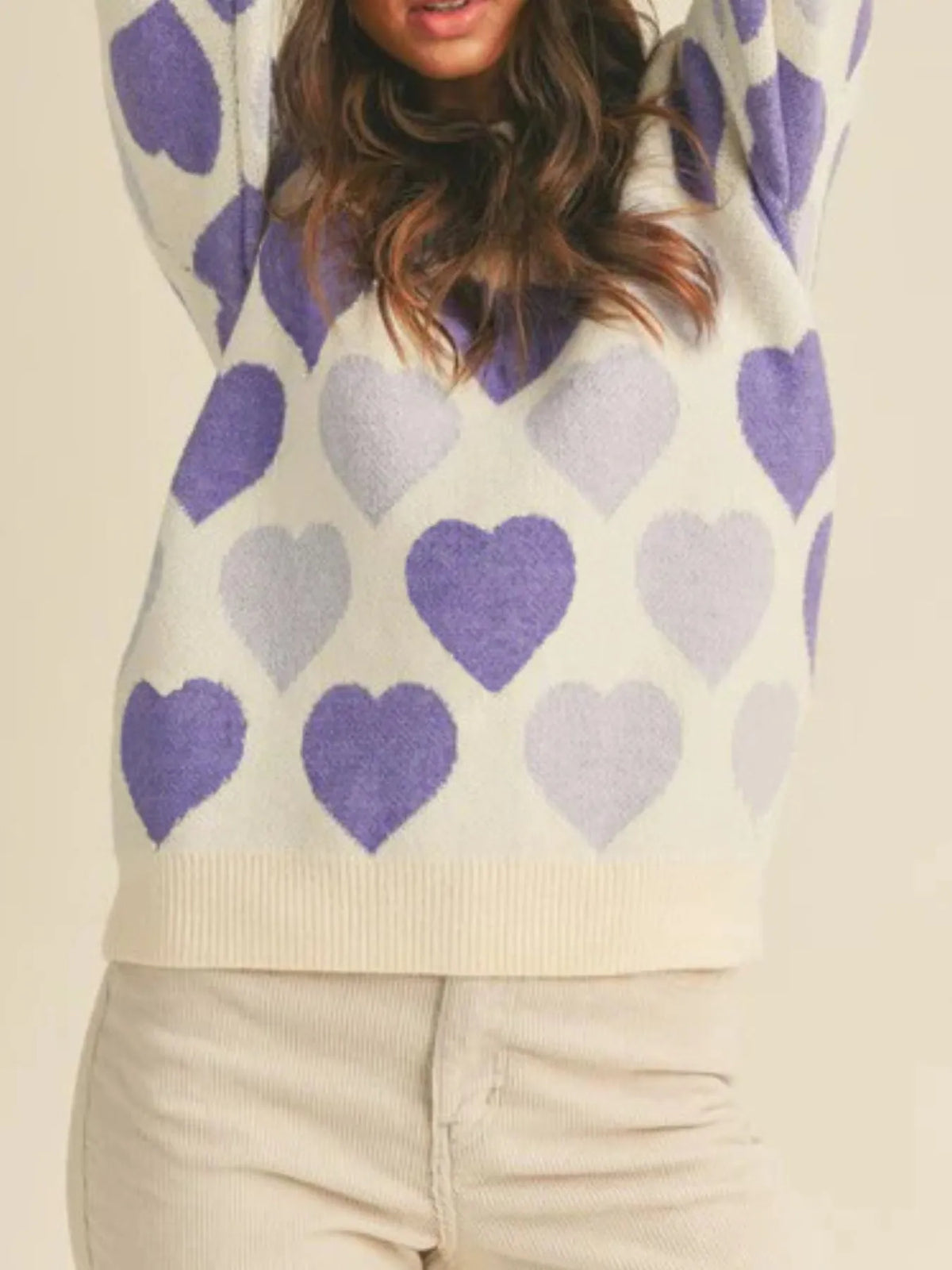 Heart Ribbed Hem Long Sleeve Sweater — view 13