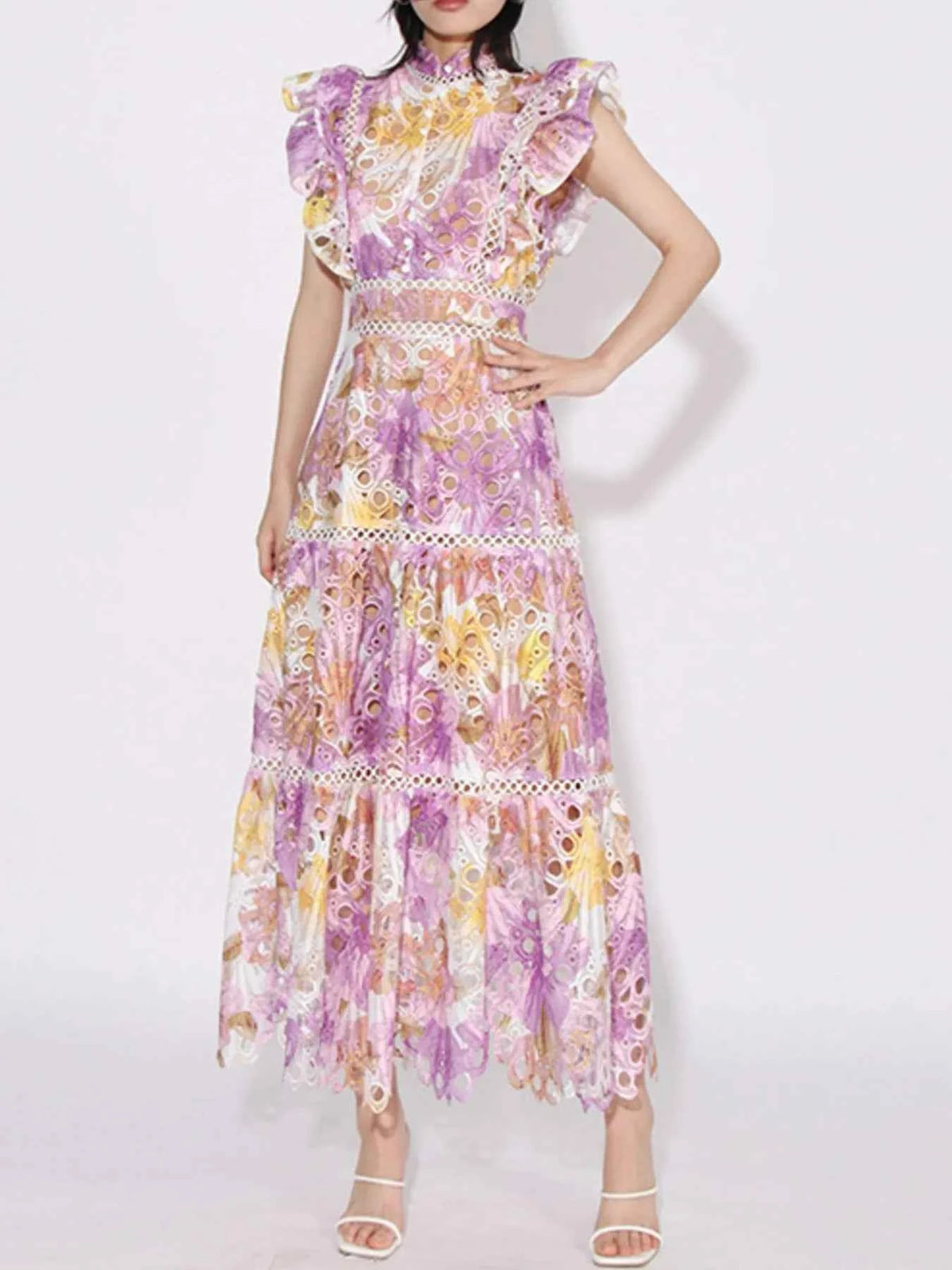Ruffled Hollow Out Tiered Midi Dress — view 1