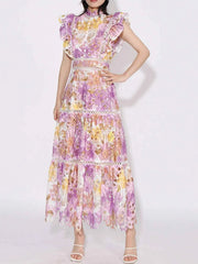 Ruffled Hollow Out Tiered Midi Dress — view 1