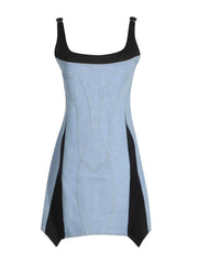 Contrast Adjustable Strap Denim Dress — view 2