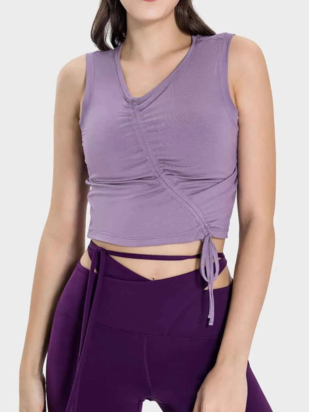 Drawstring Ruched Wide Strap Active Tank - Comfortable & Stylish — view 8