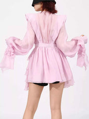 Ruffled Layered Long Sleeve Mini Dress — view 4