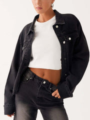 Button Down Cropped Oversized Denim Jacket — view 20