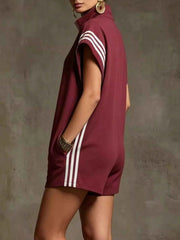 Striped Zip Front Short Sleeve Romper — view 5