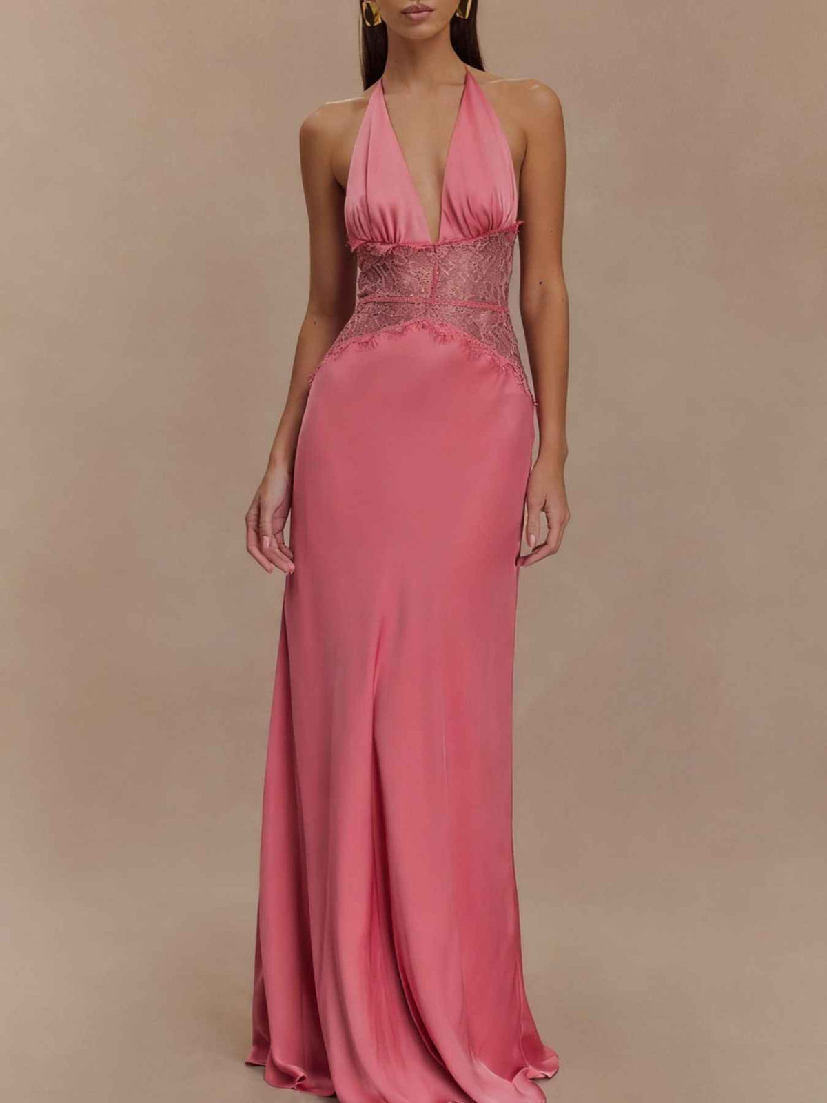 Halter Neck Lace Trimmed Maxi Dress — view 1