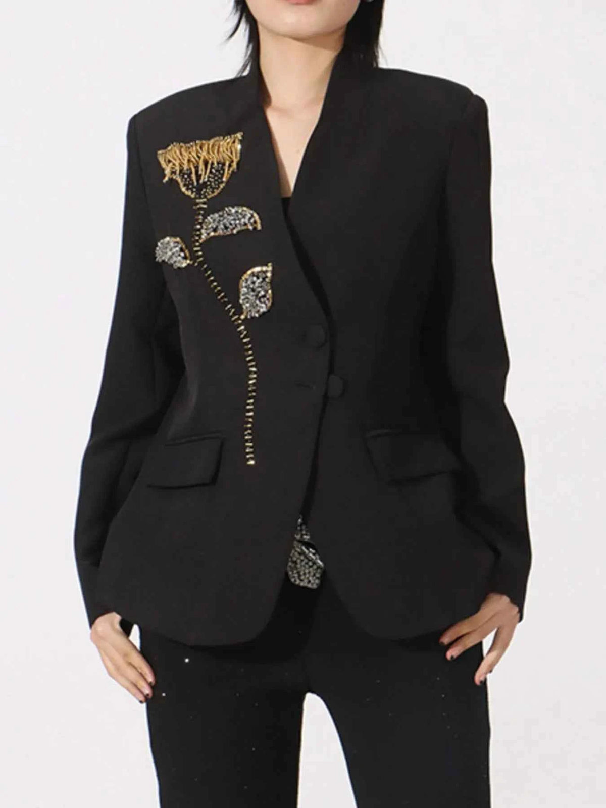 Flower Button Front Long Sleeve Blazer — view 4
