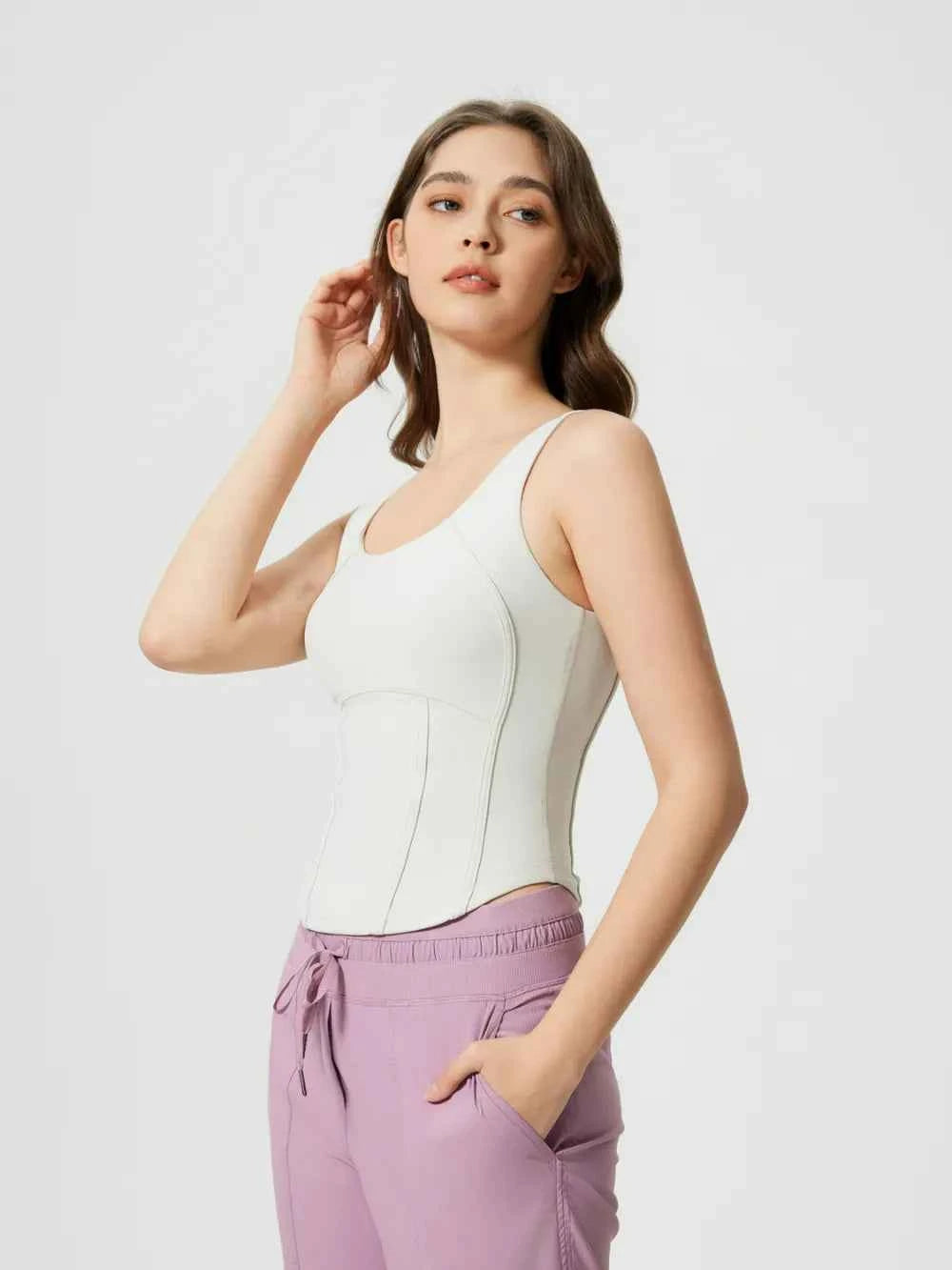 Round Neck Wide Strap Active Tank with Detachable Chest Pads — view 3