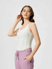 Round Neck Wide Strap Active Tank with Detachable Chest Pads — view 3